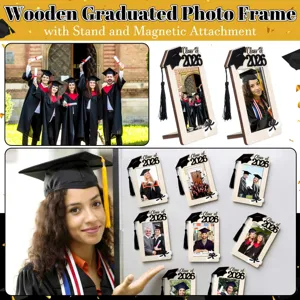 Wooden graduation photo frame with stand and magnetic attachment for 2026 class memory.