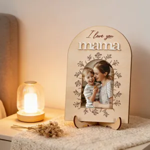 Cornice per Foto in Legno per la Festa della Mamma Ornamento da Scrivania Con Motivo Floreale Inciso Regalo Caldo per Mamma Figlia Figlio
