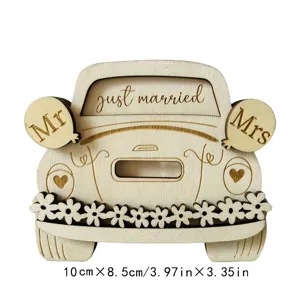 Wooden wedding car money box, retro floral car table centerpiece, romantic party decor gift.