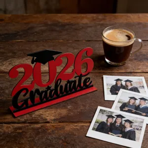 2026 Laureato Segno Centrotavola in Legno Rosso Nero Tocco Festa di Laurea Decorazione Accessorio per Foto Regalo