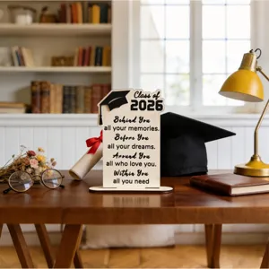 Wooden graduation plaque 2026 desk decor inspirational quote sign gift for students.
