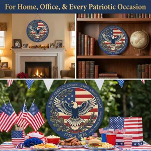 Targa sospesa in legno 250° anniversario USA, decorazione murale con aquila e bandiera.