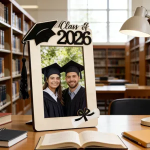 Wooden graduation photo frame Class of 2026 desk decor gift for graduates photo display.