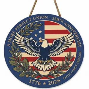 Targa sospesa in legno del 250° anniversario USA con design aquila e bandiera per decoro.