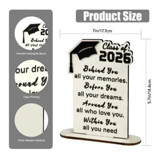 Wooden graduation table sign 2026 class inspiration quote plaque with wooden base decor.