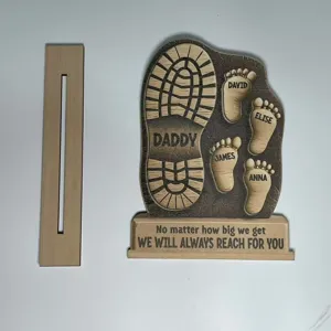 Personalized wooden father's day footprint plaque family keepsake desktop decor gift.