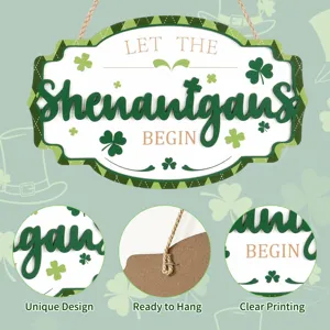 St. Patrick's Day wooden hanging sign shamrock door plaque holiday party decor