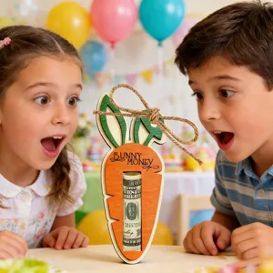 Easter wooden carrot money holder cash gift box fun holiday party table decoration ornament