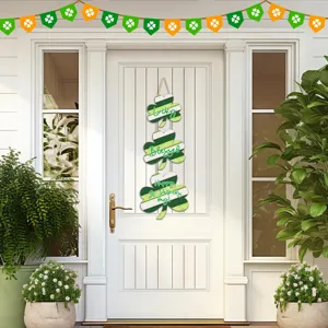 St. Patrick's Day wooden shamrock door sign, Irish festival clover lucky hanging plaque decor