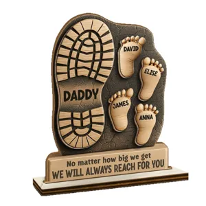 Father's Day wooden footprint plaque custom family name desktop ornament gift for dad