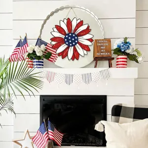 Independence day wooden sunflower hanging sign patriotic front door decor wall ornament