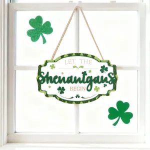 St. Patrick's Day wooden hanging sign shamrock clover door plaque detail showcase