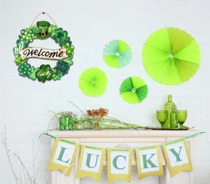 St. Patrick's Day clover wooden hanging sign doorplate decoration for home holiday party decor.
