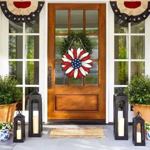 Patriotic sunflower wooden door hanging wreath, Independence Day holiday porch decoration sign