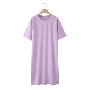 Femme casual violet manches courtes t-shirt robe ample midi été mode vêtements style