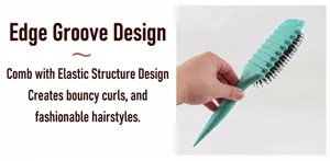 Green styling hair brush detail with groove design and flexible bristle structure for waves.