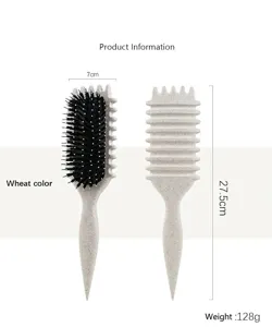 Professional hair styling brush with boar bristle cushion and wave back design for home use.