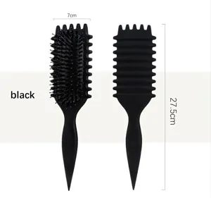 Detail view of the black hair styling comb, showing dual-sided bristle and wave design.