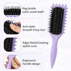 New hairbrush hog bristle nylon comb teeth anti-static curly hair styling brush for women