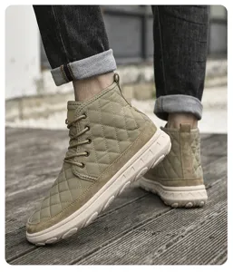 Men winter warm fleece lined high top quilted snow boots detail close up shoe view