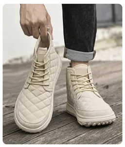 Men winter warm high top snow boots plush lined thick bottom comfortable casual cotton shoes