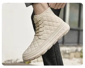 Men winter warm high top cotton boots plush thick sole waterproof snow shoes detail view