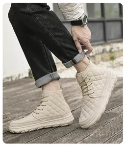 Men winter warm high top cotton shoes quilted design thick sole comfortable casual footwear detail