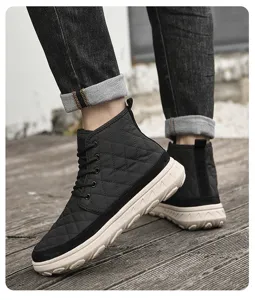 Men's winter plush warm high-top snow boots with thick anti-slip sole and stylish quilted design.