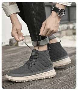 Winter fleece lined warm high top cotton boots for men, thick sole casual snow shoes.