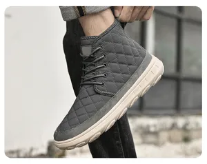 Winter quilted high-top snow boots detail, fleece-lined warm thick sole men cotton shoes