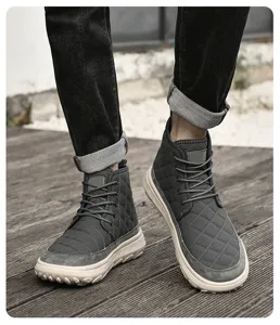 Men winter warm high top snow boots quilted waterproof cotton shoes thick non-slip casual footwear