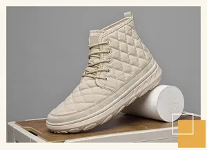 Men's winter fleece-lined warm high-top quilted casual cotton boots with thick soles.