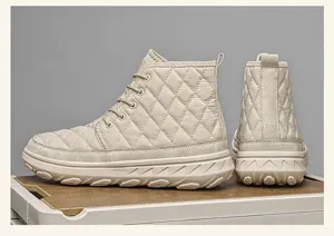 Men's winter warm high-top snow boots, cozy fleece-lined quilted design with thick anti-slip sole.