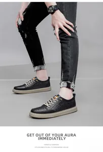 Men casual sneakers black low top leather shoes stylish footwear for everyday wear