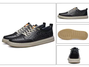 Men's casual fashion sneakers with embossed monogram design, comfortable flat rubber sole for daily wear.