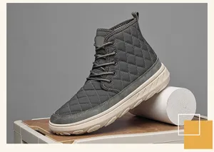 Men's winter warm high-top quilted cotton snow boots with thick sole and lace-up design.