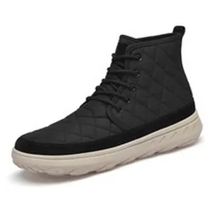 Men winter warm high top cotton snow boots casual thick sole black footwear comfortable.