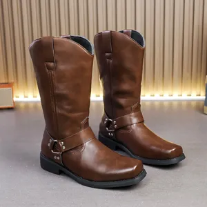 Braune Herren Lederhochstiefel im britischen Stil, modische Motorrad Stiefel für Männer.