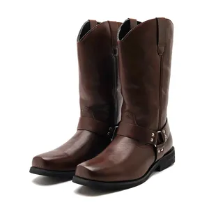 Herren braune hohe Leder Stiefel Biker Reitstiefel britischer Stil Mode Schuhe neu