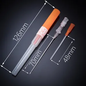 Catheter piercing needle set 14G body piercing tool with size markers precision detail view