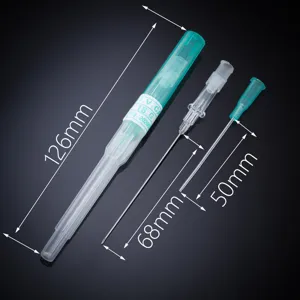 Medical IV catheter piercing needle set with 18G specification and clear size markings for body piercing tools.