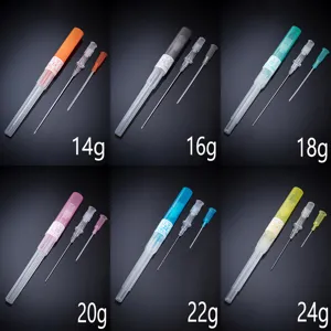 Professional catheter piercing needles set in 14G to 24G assorted colors for body art tools.