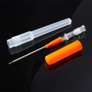 Professional catheter piercing needle body art tool with protective cap for safe piercing.