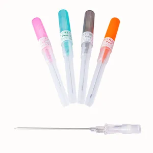 Professional body piercing catheter needles set in assorted colors for safe body art use.