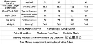 Tabla de tallas de vestido de mujer con especificaciones y medidas s m l xl satén