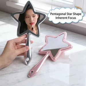 Star Handheld Makeup Mirror Portable Plastic Glass Cosmetic Vanity Mirror With Handle Desktop Travel Beauty Mirror