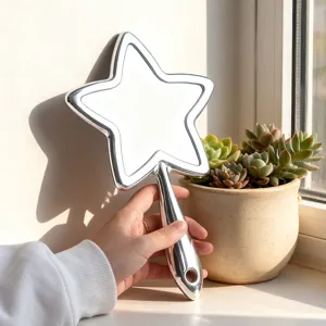 Pentagram handheld makeup mirror portable silver star shaped cosmetic mirror for daily use