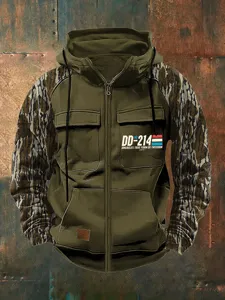 Felpa con cappuccio e zip camouflage multitasche tattica da uomo dal design retrò unico.