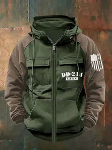 Felpa con cappuccio tattica da uomo multitasche con zip stile retro sportiva invernale casual