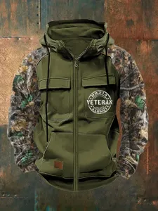 Felpa con cappuccio tattica vintage da uomo con tasche e maniche camo per inverno.